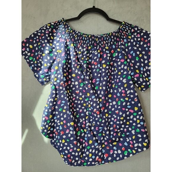 J. Crew Womens 6 Off The Shoulder Top in Ratti Happy Cat Multicolored Polka Dot - Picture 8 of 16